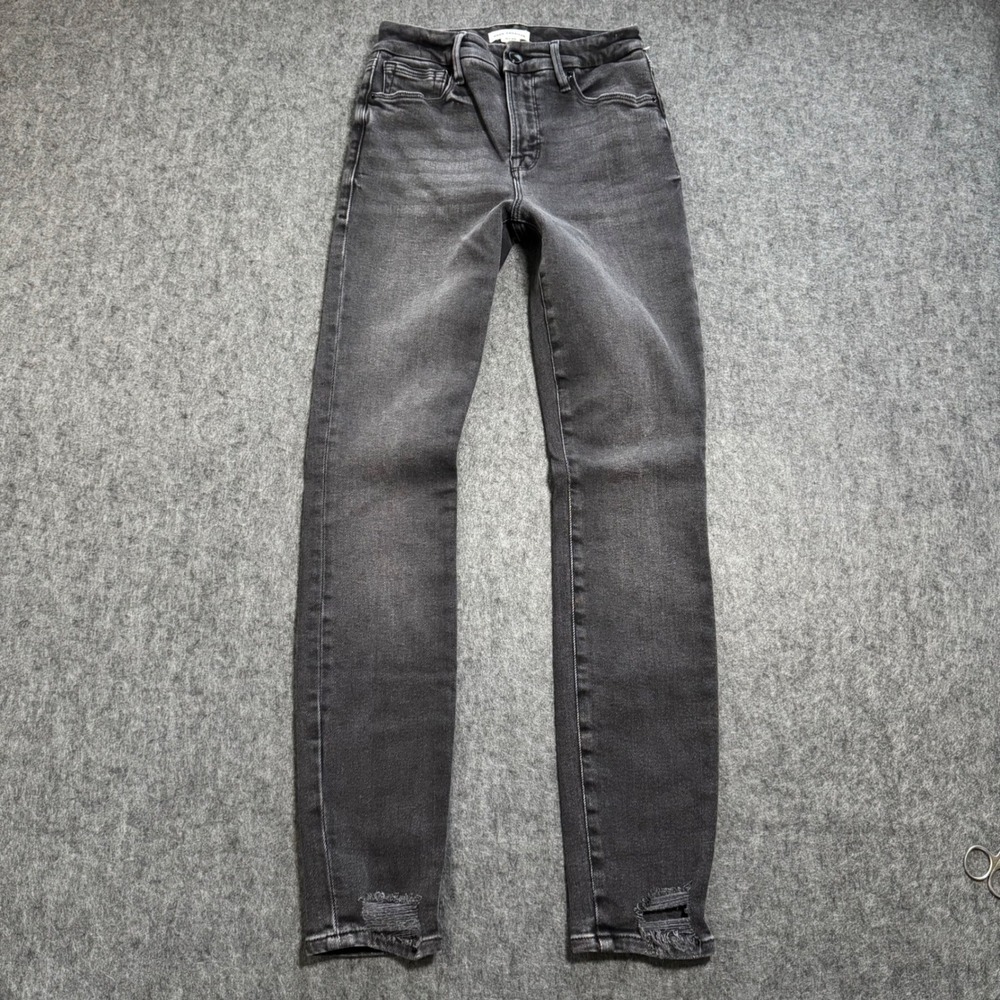 Good American Good Legs Skinny Jeans Black Distressed Ankle GLSPBD731B Size 0/25